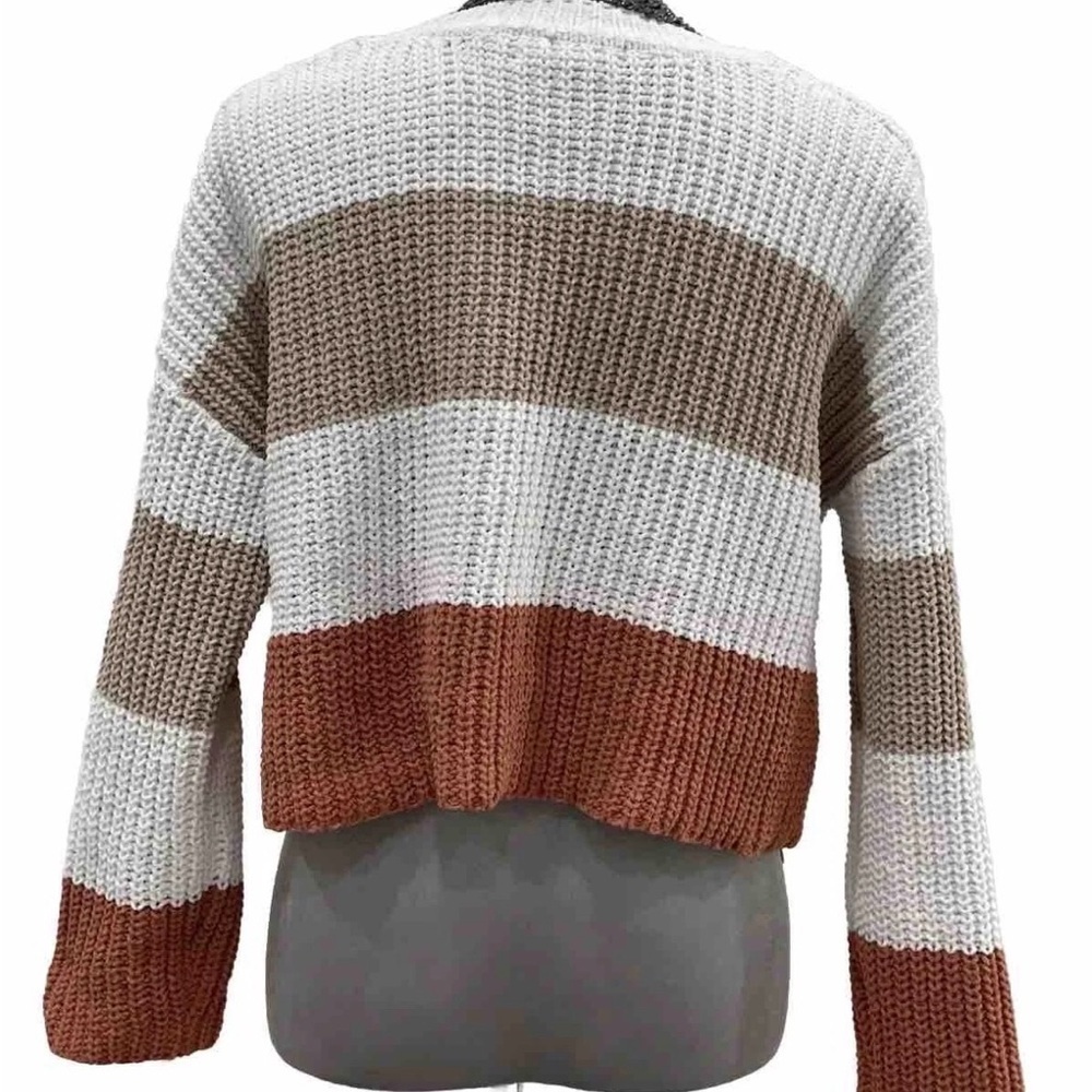 Anthropologie Moon & Madison XS sweater cropped, beige tan rust striped - Picture 4 of 5